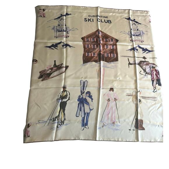 Clementine Sleepwear Ski Club Silk Scarf 90 - New in Box - Picture 3 of 6